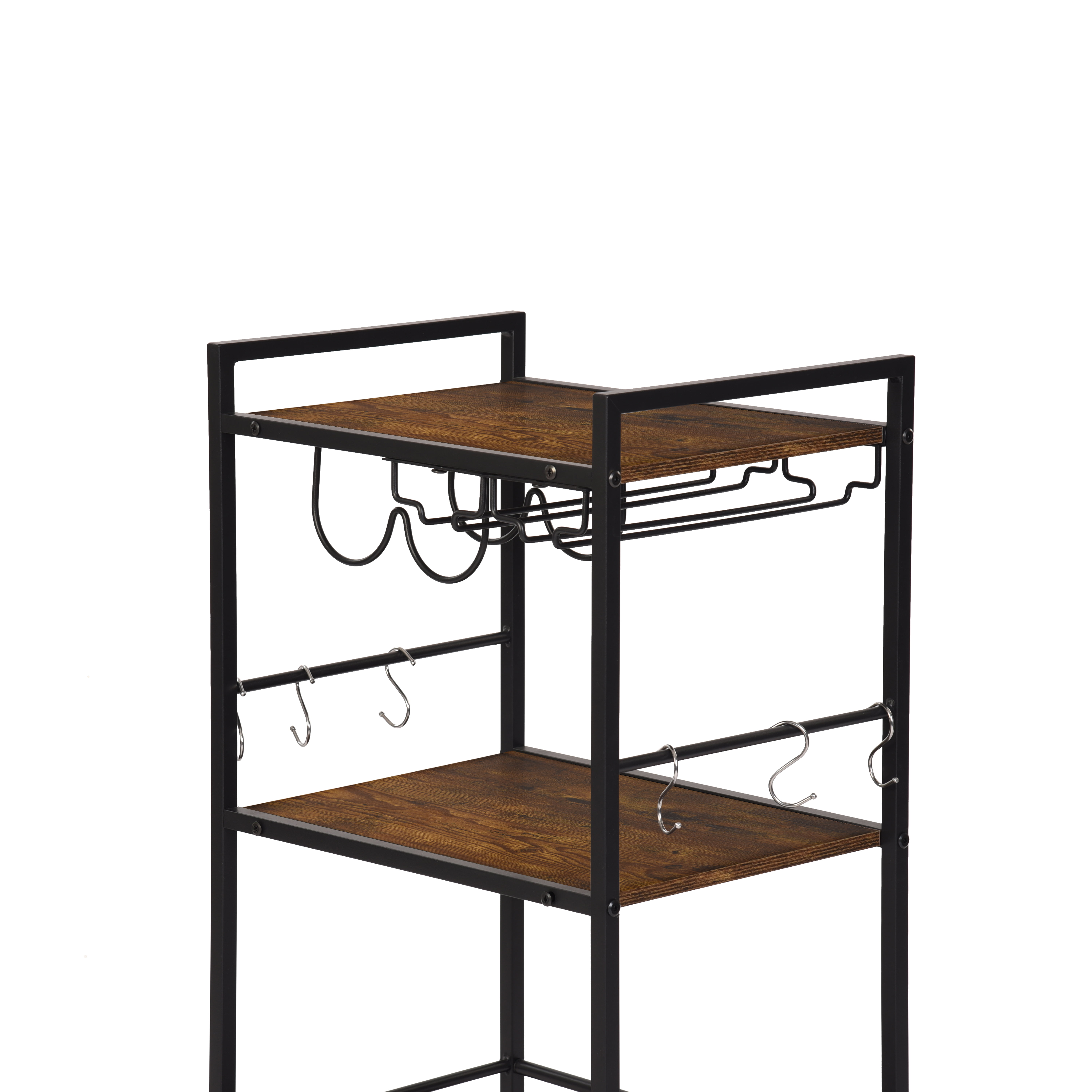 3-Tier Rolling Bar Cart with Wine Rack and Glass Holders, Serving Cart on Wheels, Metal Frame Beverage Cart for Kitchen, Dining Room, and Living Room
