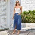 thumbnail image 2 of SWSMCLT Women's High Slit Maxi Denim Skirt Casual Fitted Washed Long Jean Skirts Summer Holiday Tea Length Spring Vintage Fall Pocket Dark Blue Medium, 2 of 5