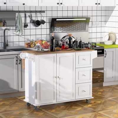 Buy Homcom Kitchen Island Mobile Storage Cart With Towel Spice Rack 3 Drawers 2 Door Cabinet And Lockable Wheels Online In Bangladesh 768913025