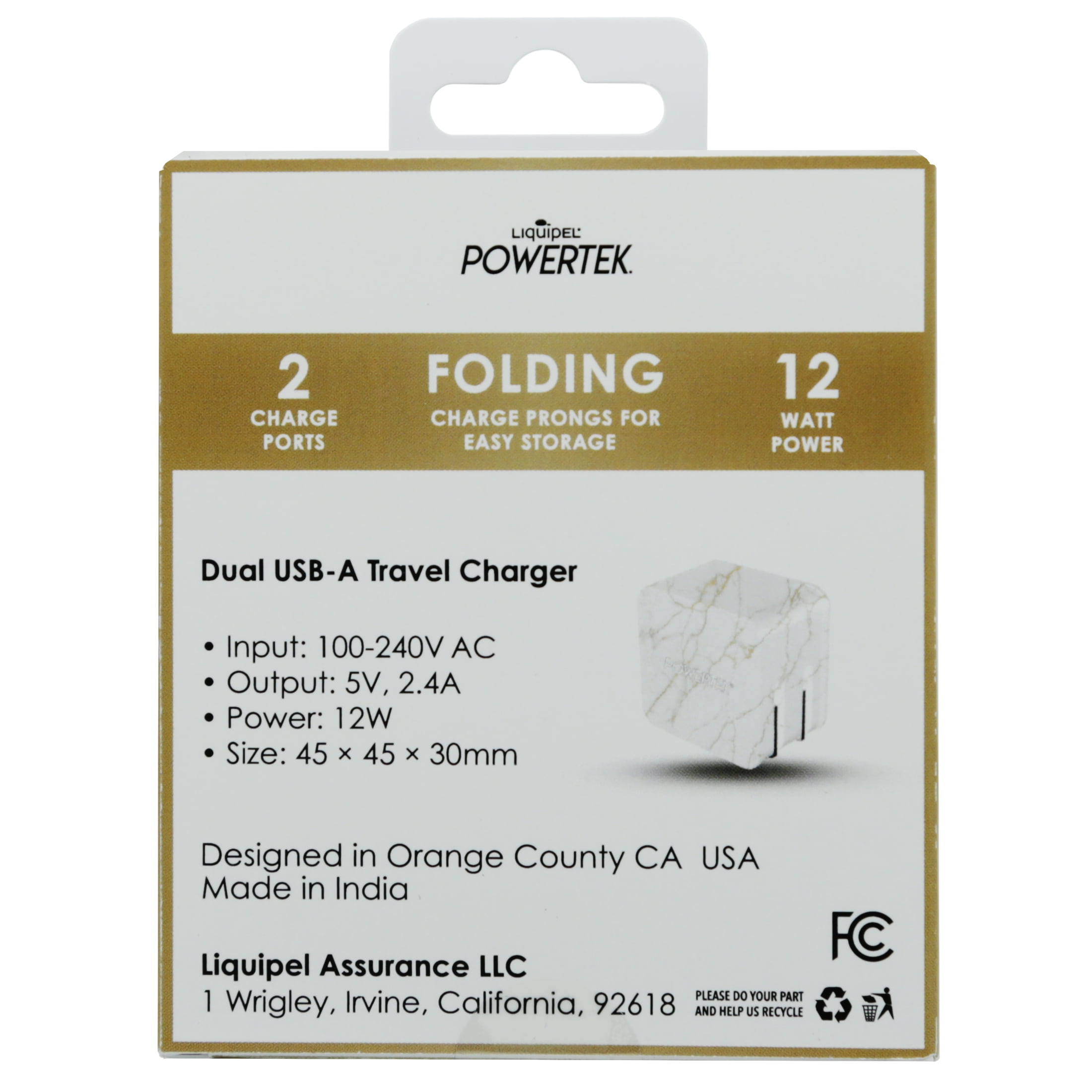 Liquipel Dual USB-A Wall Charger Marble - White/Gold