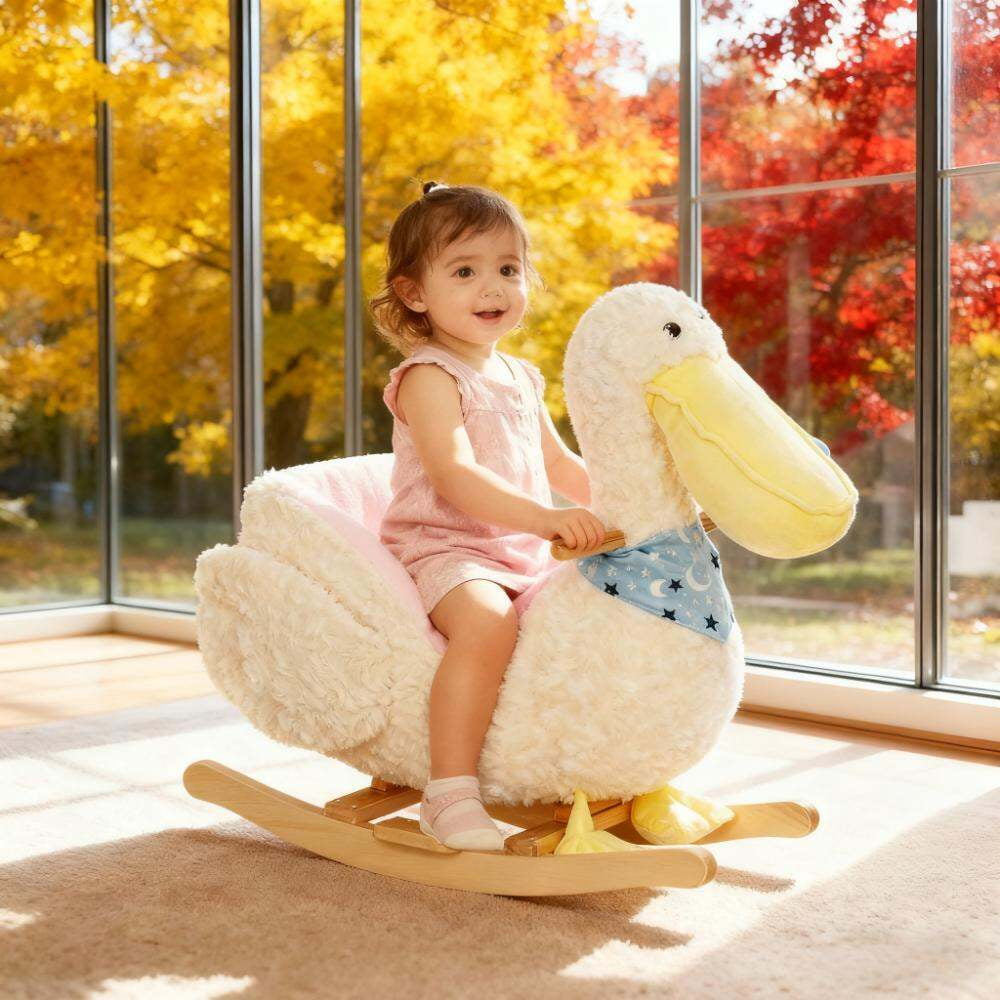 Kids Rocker, Rocking Horse Kids Ride On Toy, White Baby Rocker,Plywood,Polyester,Steel Toddler Rocking Chair, Toys Rockers Rocking Horse Kids Ride On Toy