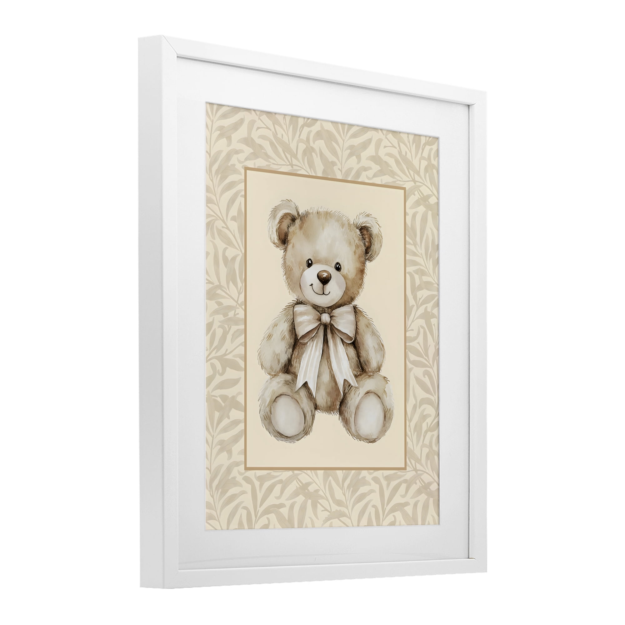 Stupell Industries Beige Teddy Bear and Border White Framed Print Under Glass, design by LSR Design Studio