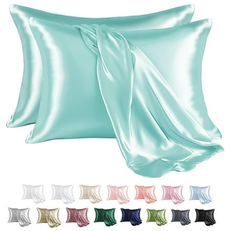 MR&HM Satin Pillow Case 2 Pack Satin Queen Silky Pillowcase for Hair and Skin Satin Pillowcase Set of 2 20x30 Turquoise