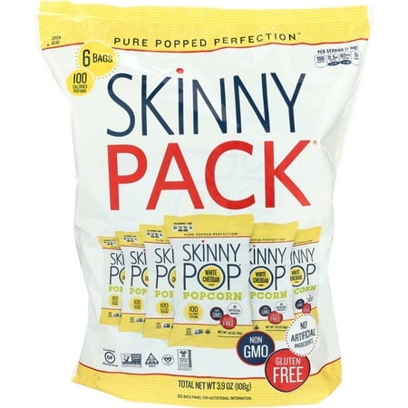 SkinnyPop Popcorn, Skinny Pack, White Cheddar, 6 bags, 0.65 Oz each, Gluten-Free Popcorn, Non-GMO, No Artificial Ingredients, Healthy