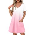 thumbnail image 2 of GaThRRgYP Women's Floral Print Tiered Short Sleeve Dress,Women's Fashion Summer Gradient Short-sleeved V-neck Casual Dress Pink L, 2 of 8