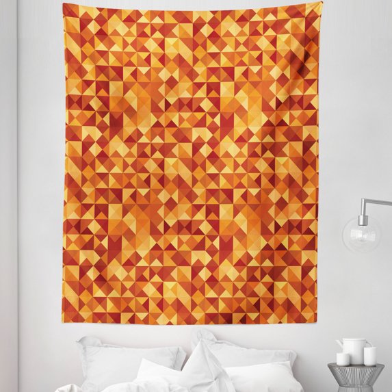 Warm Tone Tapestry, Triangles and Squares Geometrical Pattern Mosaic Polygonal Artwork, Fabric Wall Hanging Decor for Bedroom Living Room Dorm, 5 Sizes, Paprika and Burnt Orange, by Ambesonne
