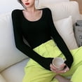 thumbnail image 2 of Woman Clothing Top T-Shirts Bottoming Shirt Autumn Winter Casual Fashion Garment -Black M, 2 of 7