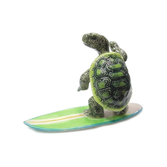 Northern Rose Green Surfer Sea Turtle Ocean Toppers - Hand-painted Home Decor Reptile Decorative Figurine - Miniature Porcelain Figurine