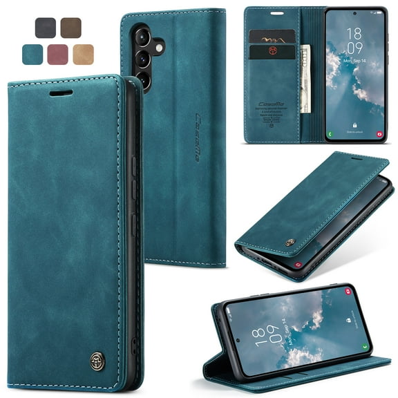 Feishell Slim Wallet Phone Case for Samsung Galaxy A34 5G 6.6 inch,Premium PU Leather Magnetic Closure Folio ID Credit Card Slots Shockproof Protective Flip Kickstand Phone Cover,Blue