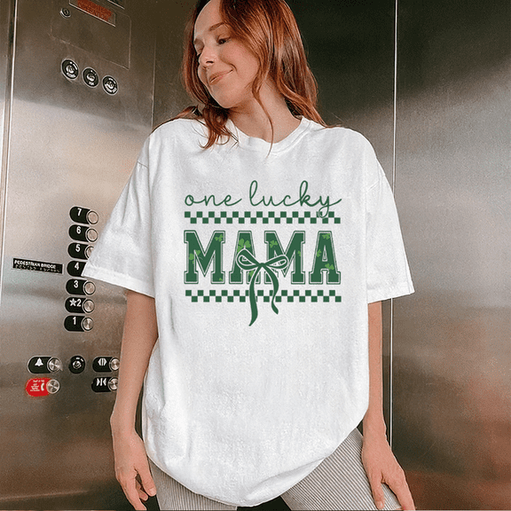One Lucky Mama – St. Patrick’s Day Green Checkered Graphic T-Shirt