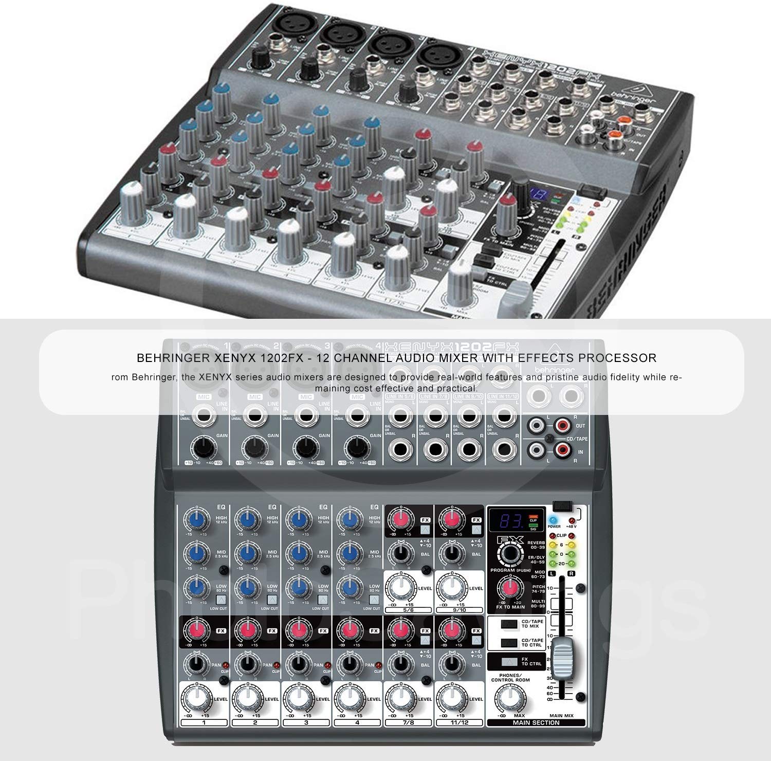 Behringer XENYX 1202FX 12 Channel Audio Mixer w/ Effects Processor and Deluxe Bundle w/ Samson