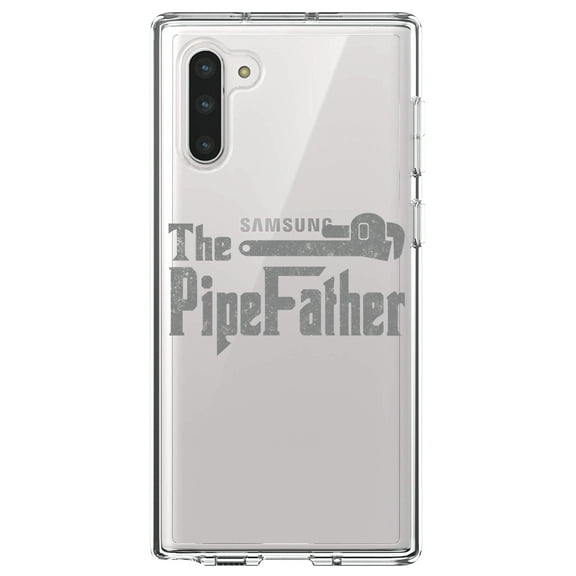 DistinctInk Clear Shockproof Hybrid Case for Samsung Galaxy Note 10 (6.3" Screen) - TPU Bumper Acrylic Back Tempered Glass Screen Protector - The PipeFather - Plumber