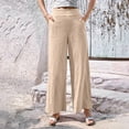 thumbnail image 3 of Fitness Clothing Women's Linen Blend Wide Leg Pants Elastic Drawstring Waist Casual Summer Beach Pants with Pocket Brown XL, 3 of 6