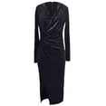 thumbnail image 5 of Njoeus Women's Wrap V Neck Split Sequin Velvet Elegant Dress Glitter Long Sleeve Bodycon Ruched Cocktail Party Midi Dress, 5 of 5