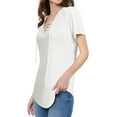 thumbnail image 5 of Nlife Women Lace-up Front Solid Color Short Sleeves Tunics Tops, 5 of 7
