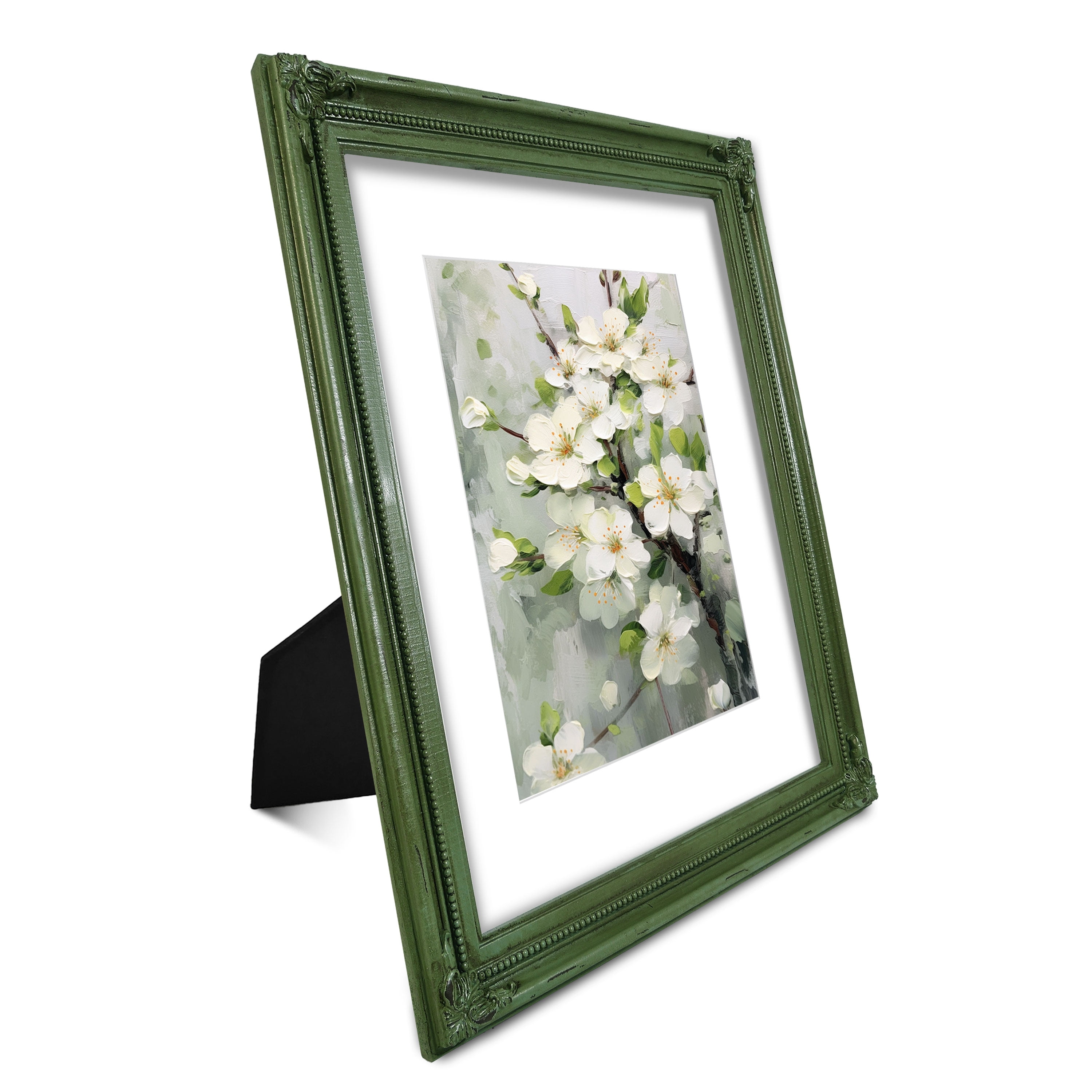 SIMON'S SHOP 11 x 14 Picture Frame Matted to 8 x 10 Photo, Distressed Green Rustic Poster Frames for Wall and Tabletop