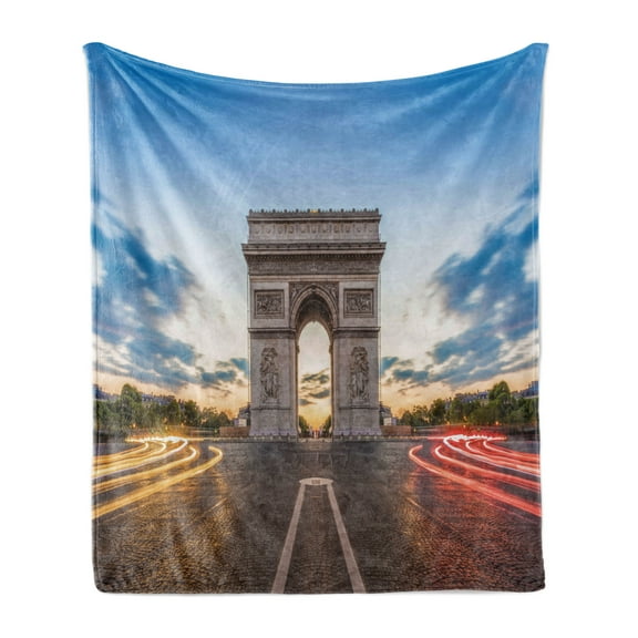European Soft Flannel Fleece Throw Blanket, Paris Famous Champs Elysees Avenue Historical Monument French Culture Panorama, Cozy Plush for Indoor and Outdoor Use, 50" x 70", Multicolor, by Ambesonne