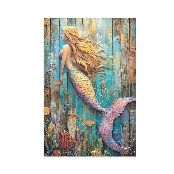 AIOE Mermaid Ocean Wall Art Canvas Print，Suitable for Living Room Bedroom Bathroom Office and Dining Room Decoration Unframe: 8x12in