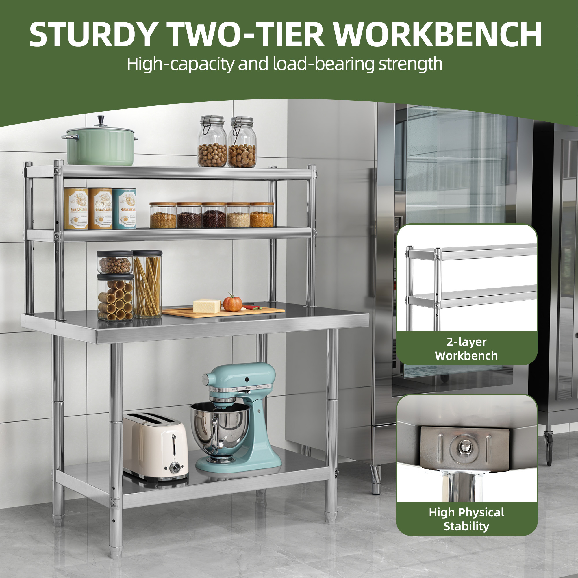 Uforic Stainless Steel Table with Overshelves, 30" X 24" Work Table with 30" X 12" Shelf, Metal Table Prep Table for Home Kitchen Restaurant Garage Warehouse