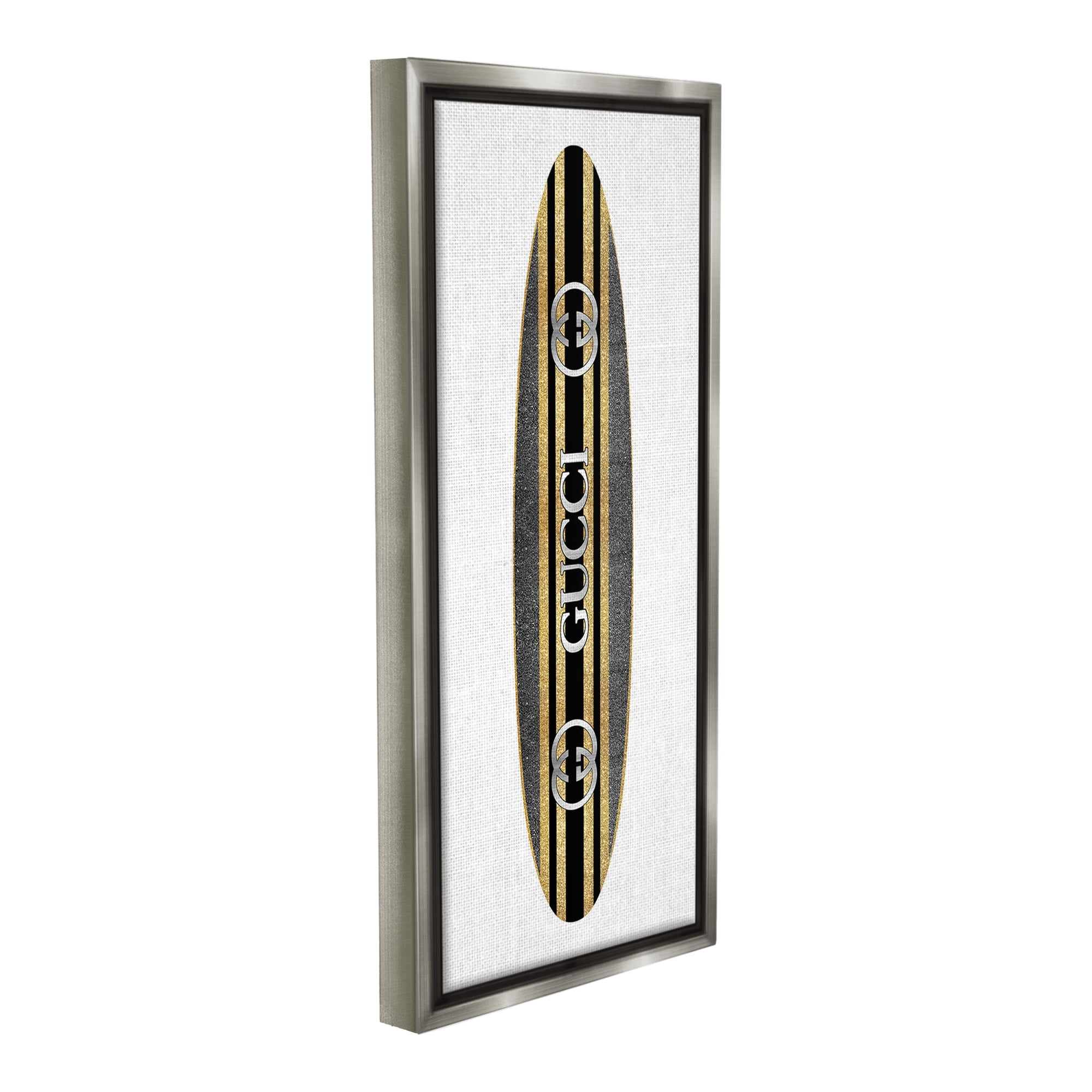 Stupell Industries Glam Brand Surfboard Nature Painting Gray Floater Framed Canvas Art Print Wall Art, 14 x 31