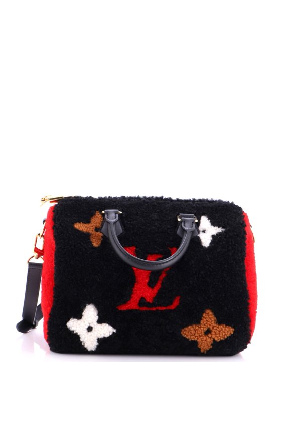 Pre-Owned Speedy Bandouliere Bag Monogram Giant Teddy Fleece 25 By Rebag