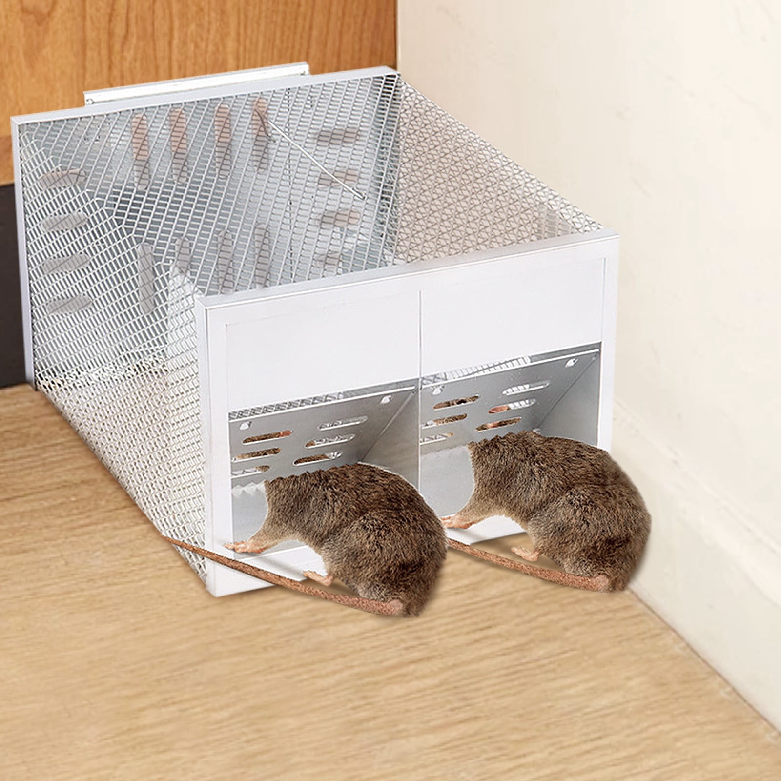 Dual-Door Humane Rat Trap, Automatic Continuous Catch Rodent Cage, Easy to Set and Reusable Pest Control Device, Highly Effective Solution for a Rodent-Free Home and Garden Environment