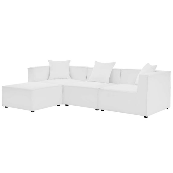 Lounge Sectional Sofa Set, Fabric, White, Modern Contemporary Urban Design, Outdoor Patio Balcony Cafe Bistro Garden Furniture Hotel Hospitality