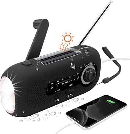 Radio Dynamo & Solaire De Survie - 2000mAh, IPX5, Lampe, SOS - Pour Camping Randonnée Urgence (Rouge) - 8