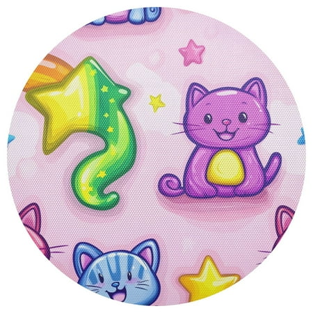 

Cute Colorful Kitten 4-Piece 15.4in Heat-Proof PVC Plate Mats Easy Cut and Clean for Family Use
