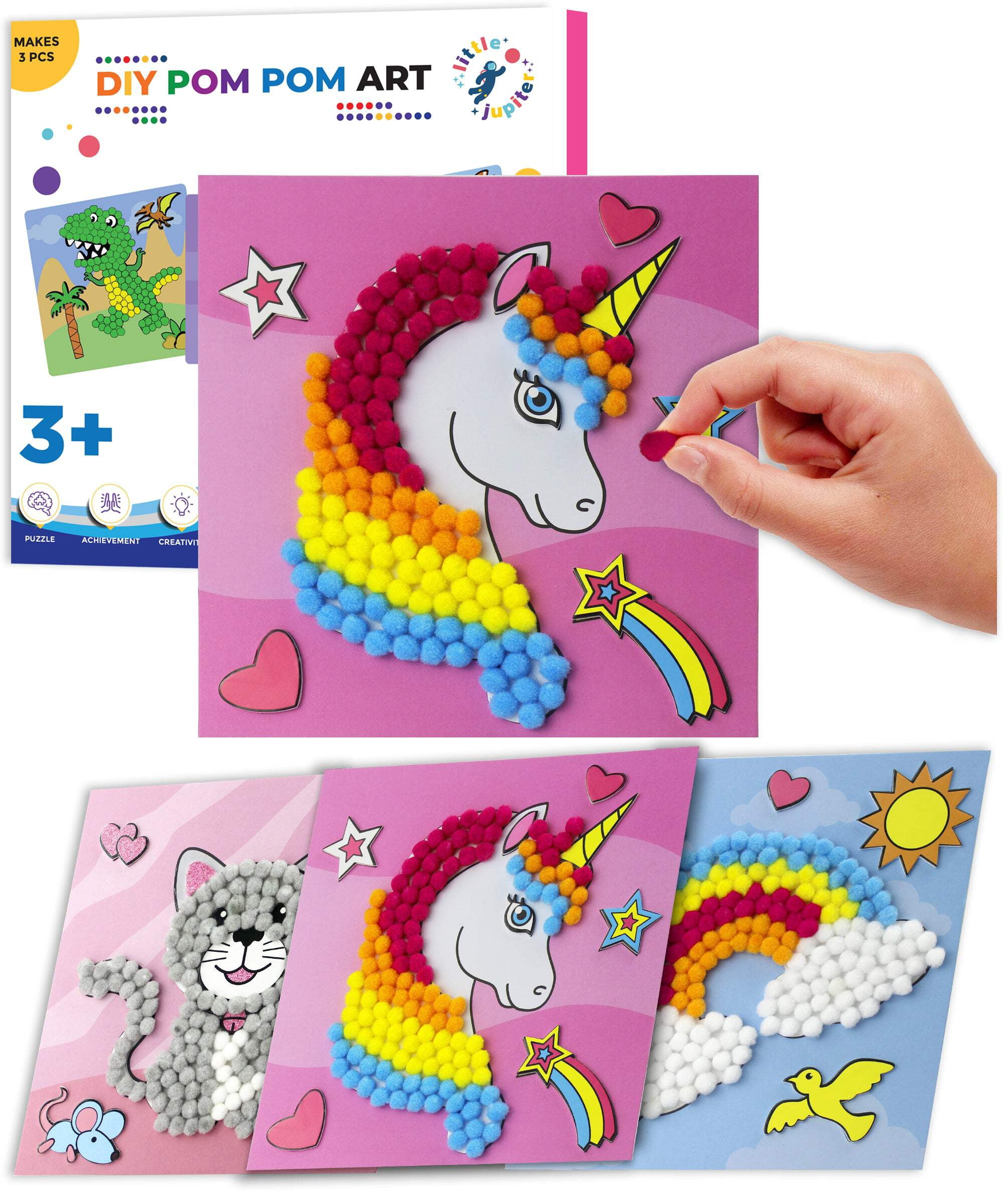 DIY Pom Pom Art - 3pcs (Unicorn, Rainbow, Cat)