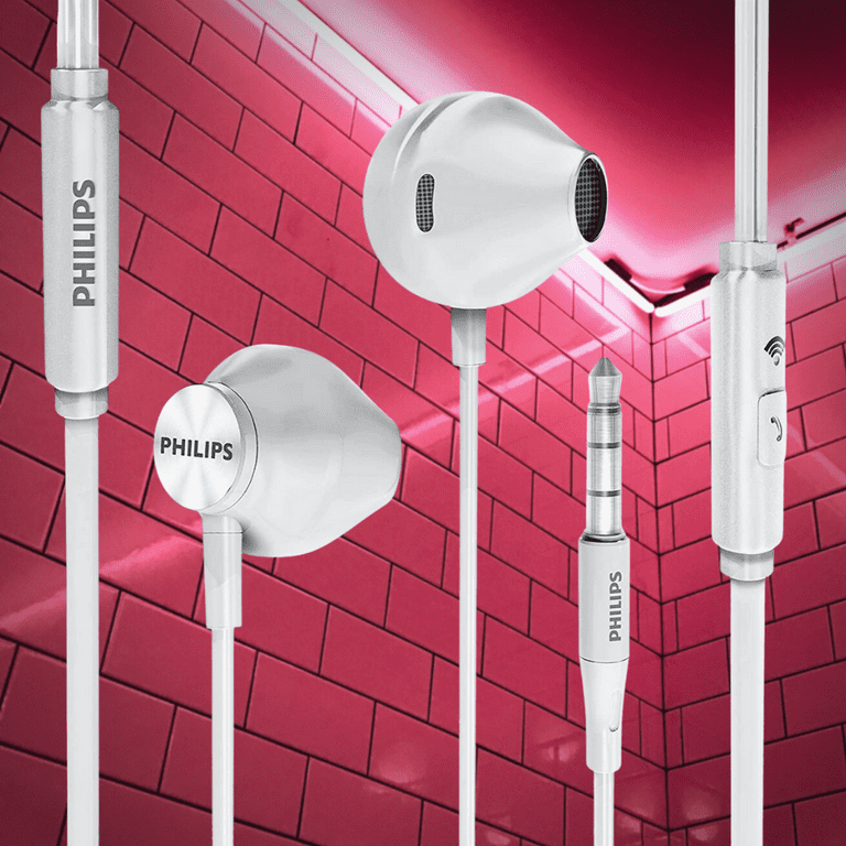 PHILIPS Wired Bass Clear Sound Earbuds w Mic for Cell Phones White