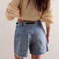 thumbnail image 7 of Women's High Waisted Denim Shorts, Baggy Distressed Hem Jean Shorts, Elastic Drawstring Waist Casual Straight Leg Shorts, Loose Fit Ripped Casual Summer Shorts Sky Blue L, 7 of 7