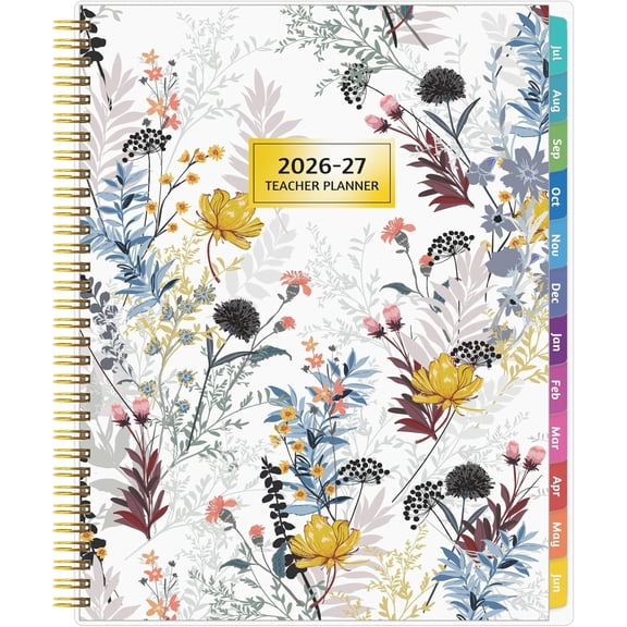 Teacher Planner 2026-2027, JUL. 2026 - JUN. 2027, Lesson Planner 2026-2027 Academic Year, with Tabs, Thick Paper, 2-Sided Pocket, 8.6? x 11? Daily Weekly and Monthly Calendar with 8 Periods
