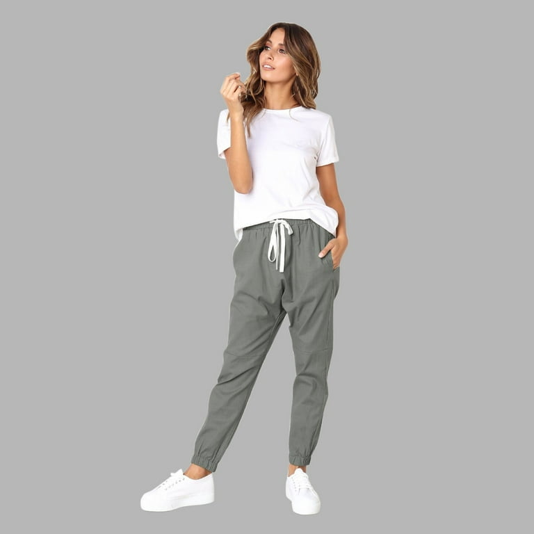 Womens Comfy Joggers Sweatpants Drawstring Cinched Bottom Elastic Waist  Ankle Length Sports Wear Running Pants
