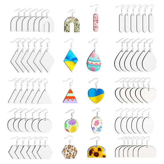 Necvior 60Pcs Printing Earring Unfinished Teardrop Earring Pendant Sublimation Earring