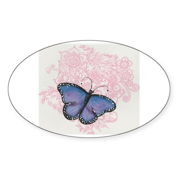 CafePress - Blue Butterfly - Sticker (Oval)