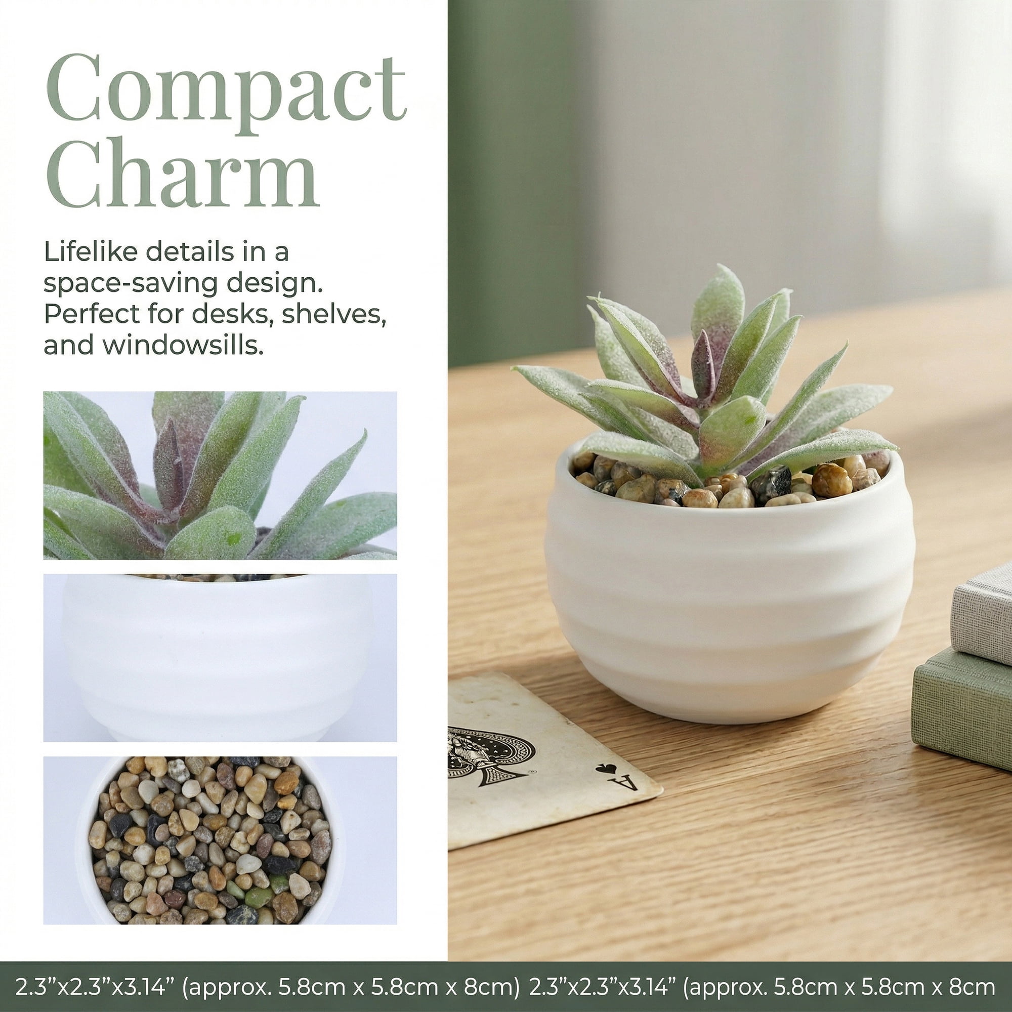 Unique Bargains Artificial Succulents Pots Faux Plants 3.14" Green