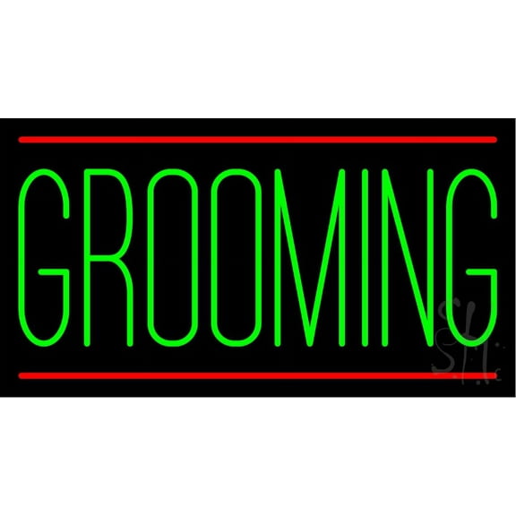 Grooming Green Rectangle LED Neon Sign 13" Tall x 24" Wide - inches Black Square Cut Acrylic Backing, with Dimmer - Premium built indoor Sign for Club, Home décor, Event, Workshop, Storefront.