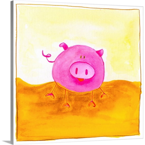 Great BIG Canvas | "Pink Pig" Canvas Wall Art - 24x24