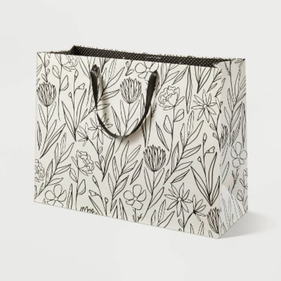 Wildflowers Large Wedding Gift Bag - Botanical Floral Bridal Shower, Multi-Colored, 12"x16"x6"