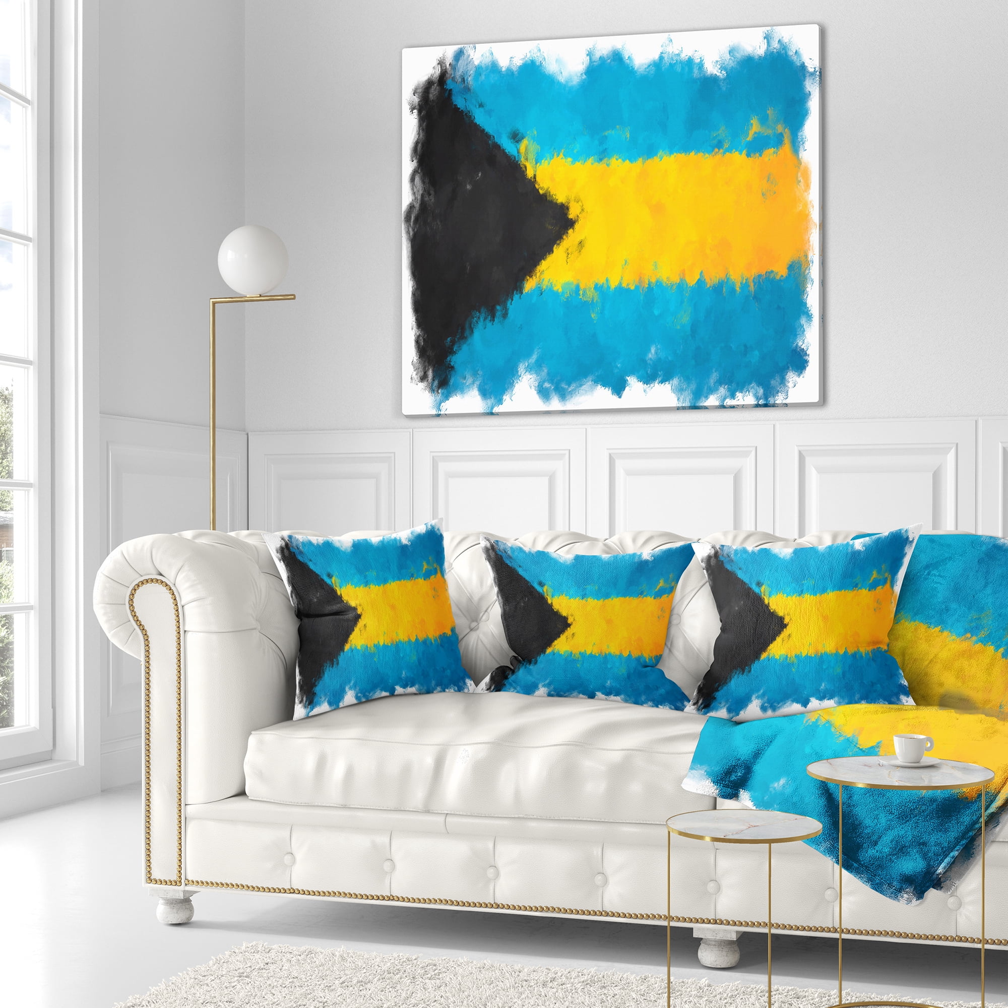 Designart Bahamas Flag Illustration - Flag Painting Throw Pillow - 18x18
