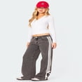 thumbnail image 3 of LYMAYTER Casual Jeans for Women High Waist Boyfriend Denim Pants Side Striped Baggy Wide Leg Jeans S-XL, 3 of 8