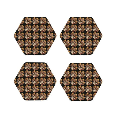 

KLL Drink Coasters Set Hexagon of 4 PU Leather Absorbent Coasters Set Decorative Coffee Cup Coasters Housewarming Gift for Home Decor-Wild West Cowboy Skull