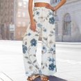 thumbnail image 2 of WTOBBY Women's Printed Wide Leg Pants with Floral Design High Waist Drawstring Loose Casual Trousers and Side Pockets for Summer Style ,Sky Blue XL, 2 of 6