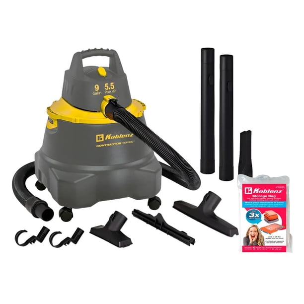 Kit Aspiradora Koblenz WD-9 C212 Seco/Mojado 9 Galones 5.5 HP + Bolsa de Almacenamiento al Vacío Koblenz para Ahorro de Espacio