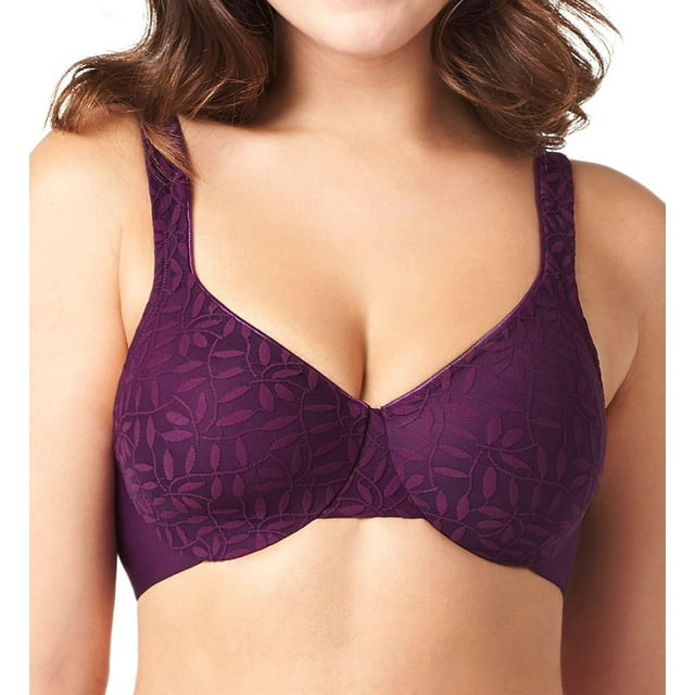 Women's Olga 35519 Lace Sheer Leaves Underwire Minimizer Bra (Black