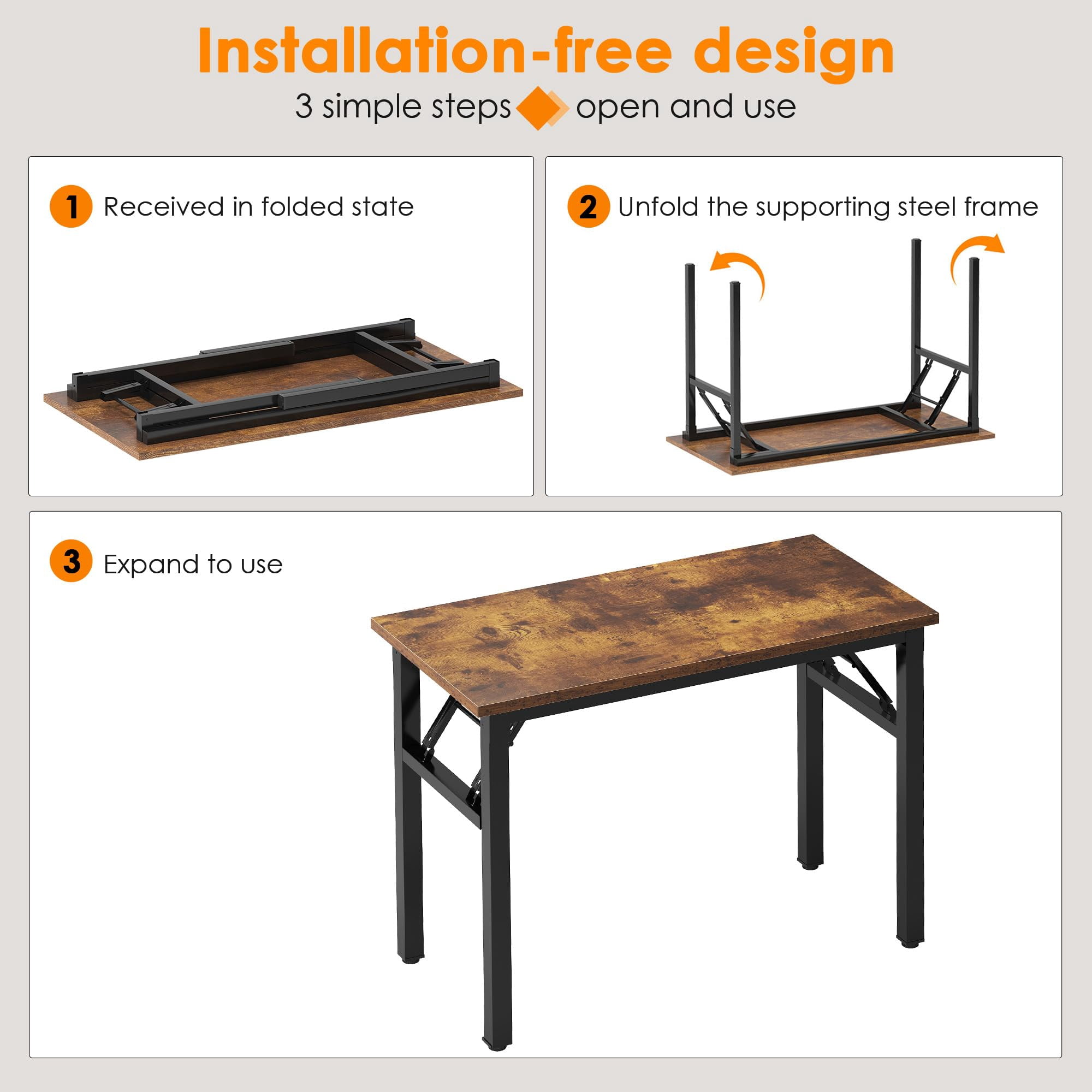 31.5 Inch Folding Computer Desk Rustic Brown For Home Office Bedroom Dorm Space-Saving Study Writing Table No Assembly