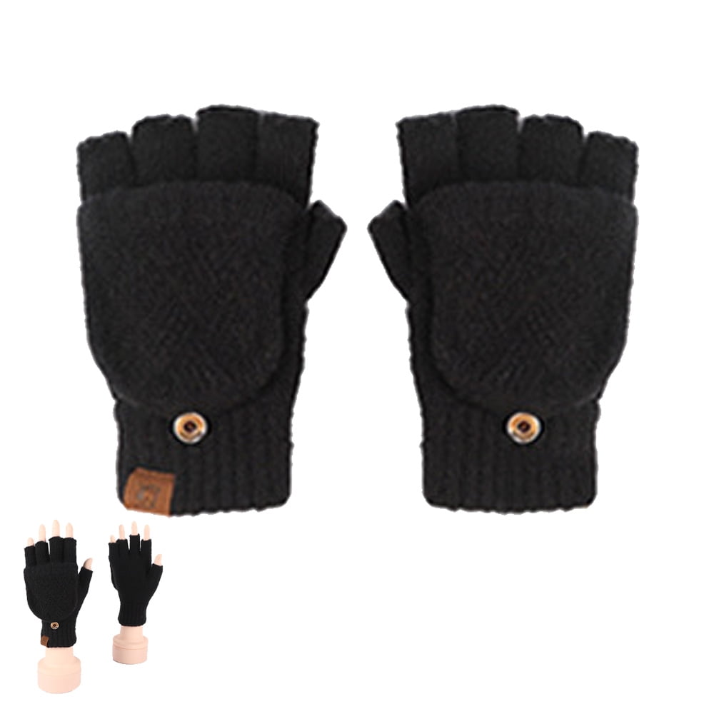 FleeceLined Ragg Wool Gloves with FoldBack Finger Caps and Hand Heat