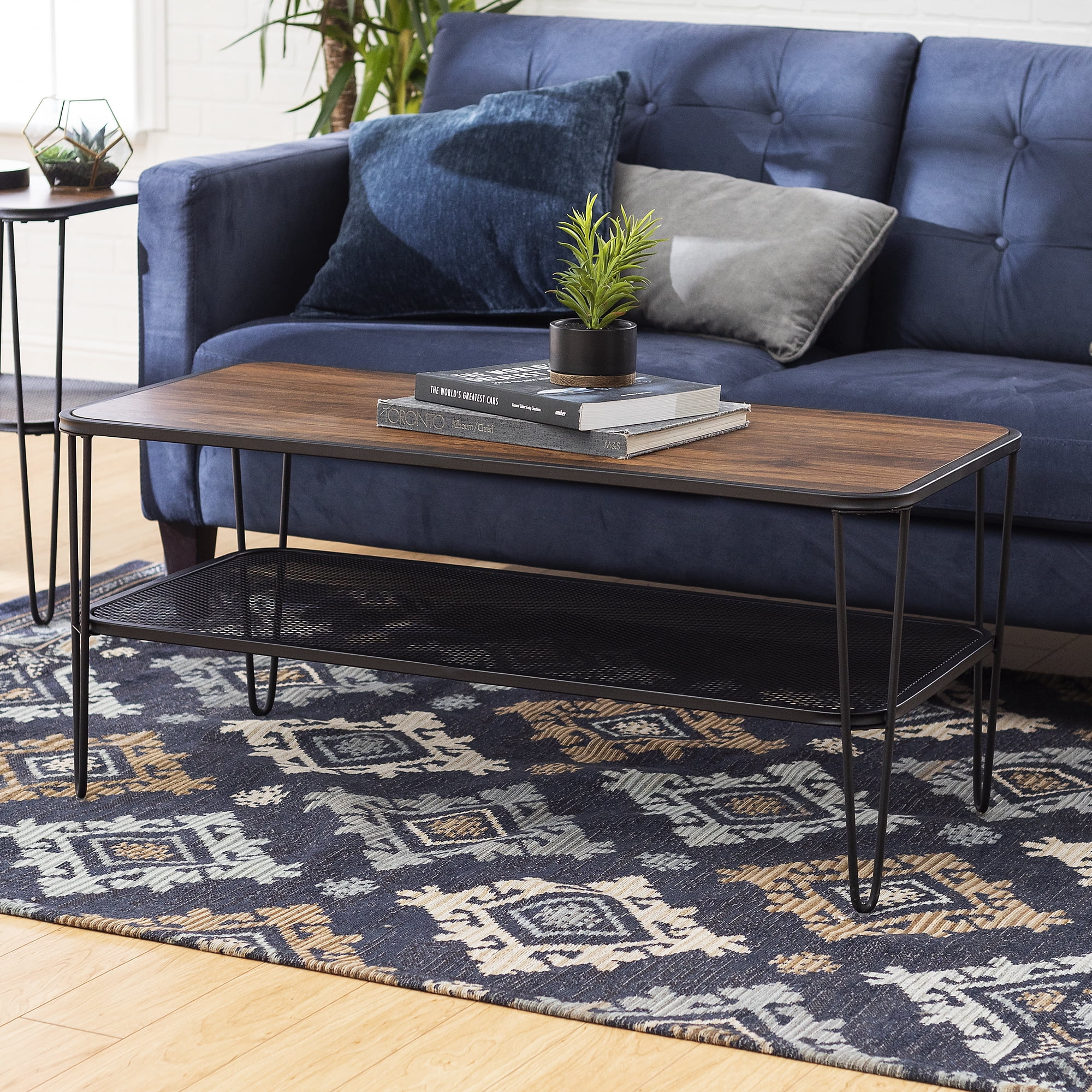 Manor Park Industrial Modern Wood Coffee Table, Dark Walnut