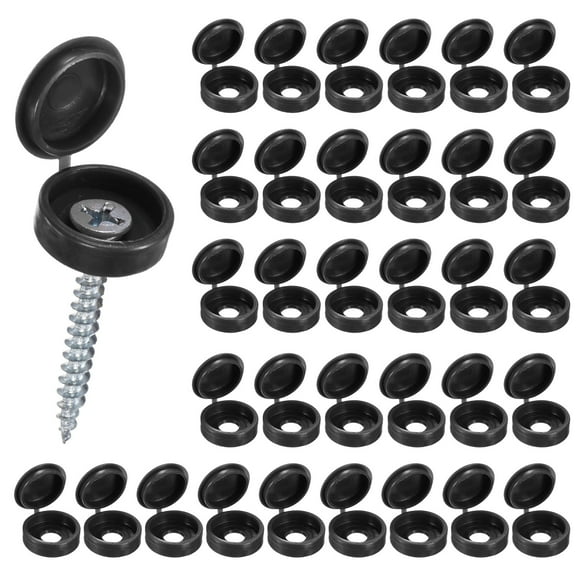 Uxcell 100-Pack Plastic Hinged Screw Covers Caps, 6mm Shutter Screws with Caps, Fold Screw Snap Covers, Washer Flip Screw Cover [Black]